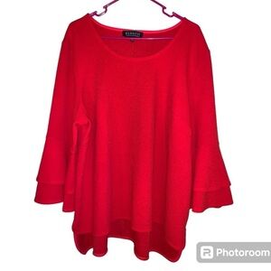 ELOQUII womans blouse size 22 red textured bell sleeve plus size hi low holidays